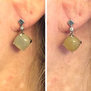 14K white gold, diamonds, gemstone earrings